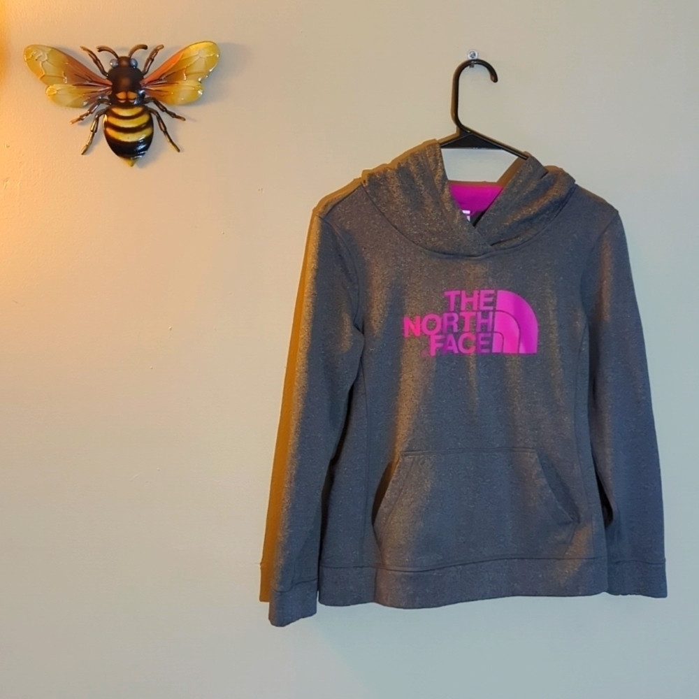 The North Face hoodie, gray and pink, womens small or girls xl